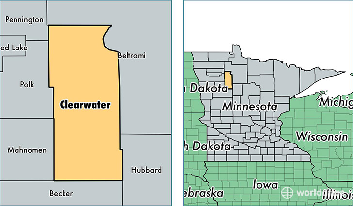 location of Clearwater county on a map