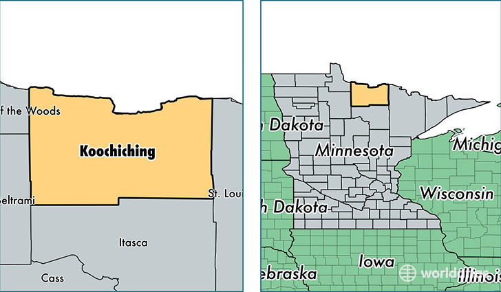 location of Koochiching county on a map