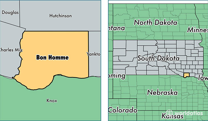 location of Bon Homme county on a map