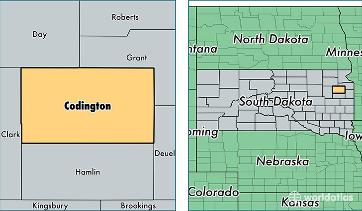 location of Codington county on a map