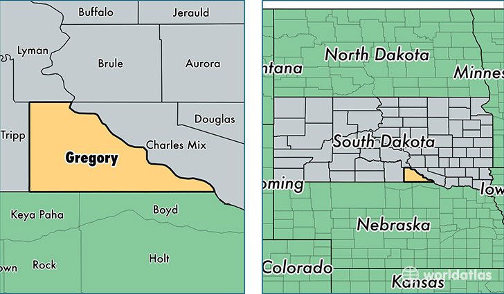 location of Gregory county on a map