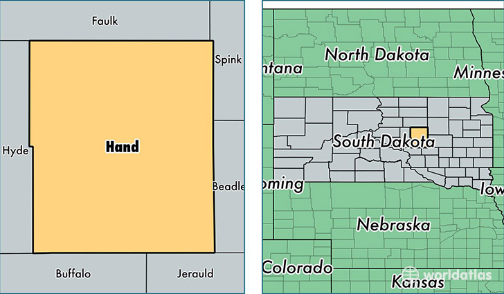 location of Hand county on a map