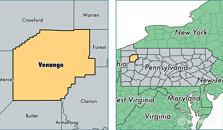 location of Venango county on a map