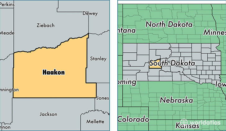 location of Haakon county on a map