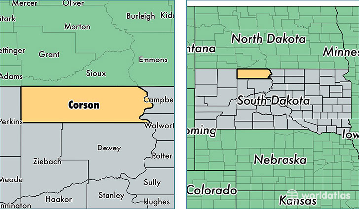 location of Corson county on a map