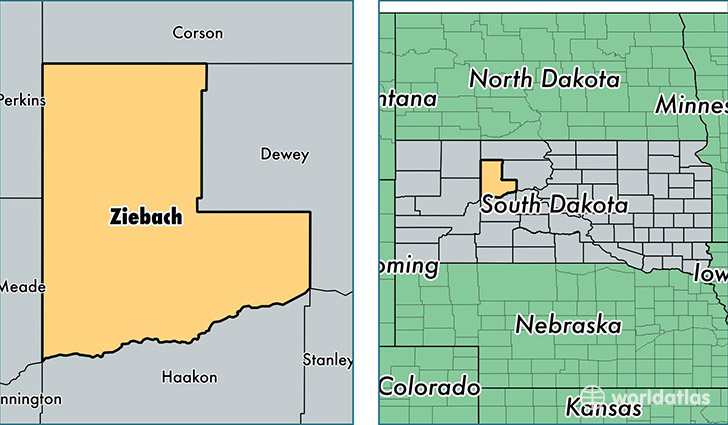location of Ziebach county on a map