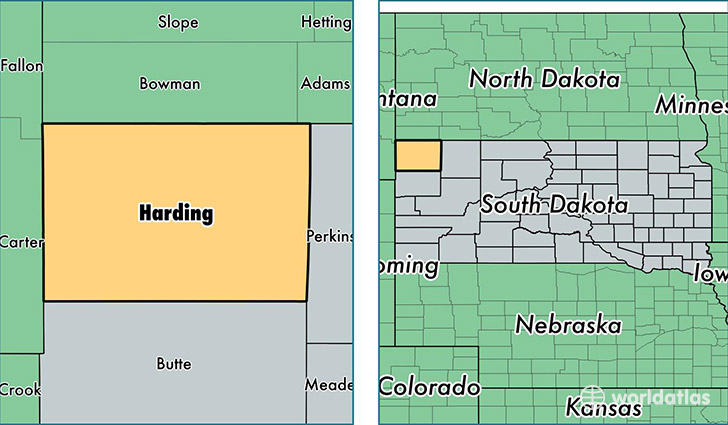 location of Harding county on a map