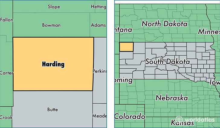 location of Harding county on a map