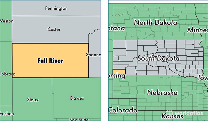 location of Fall River county on a map