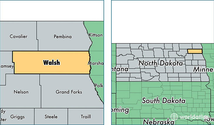 location of Walsh county on a map