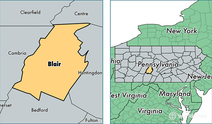location of Blair county on a map