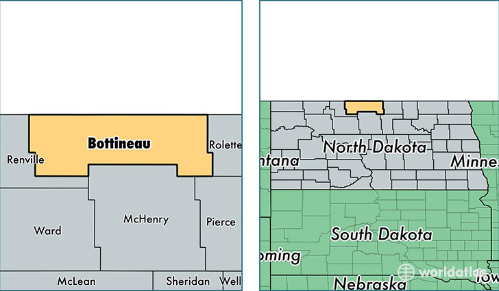 location of Bottineau county on a map