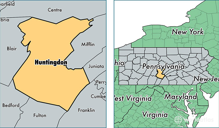 location of Huntingdon county on a map