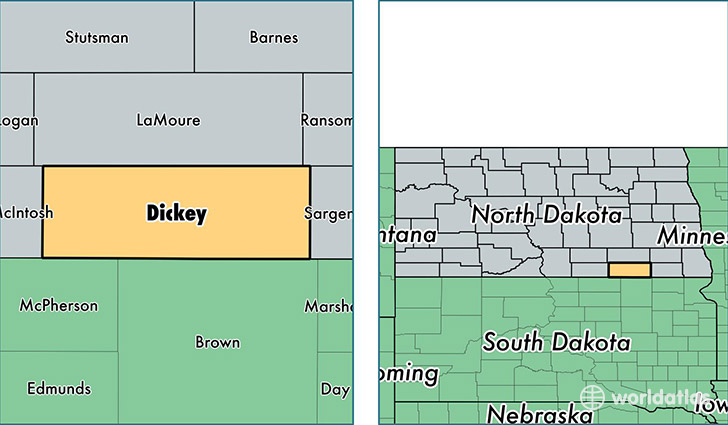 location of Dickey county on a map