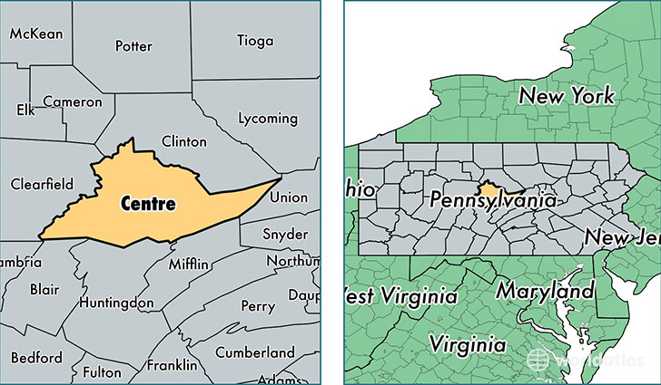 location of Centre county on a map