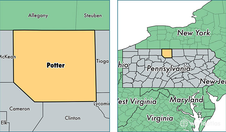 location of Potter county on a map