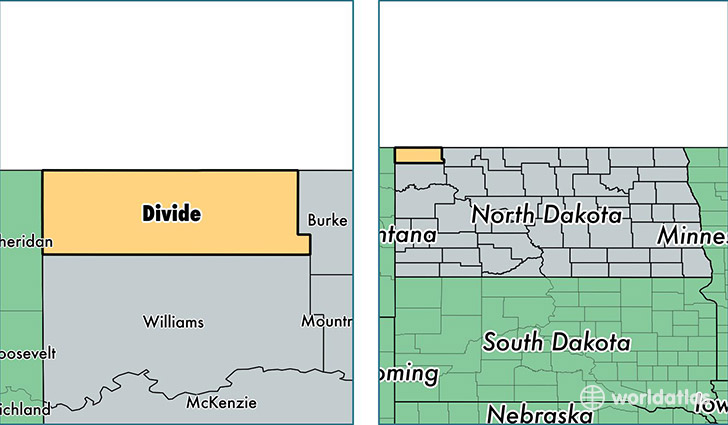 location of Divide county on a map