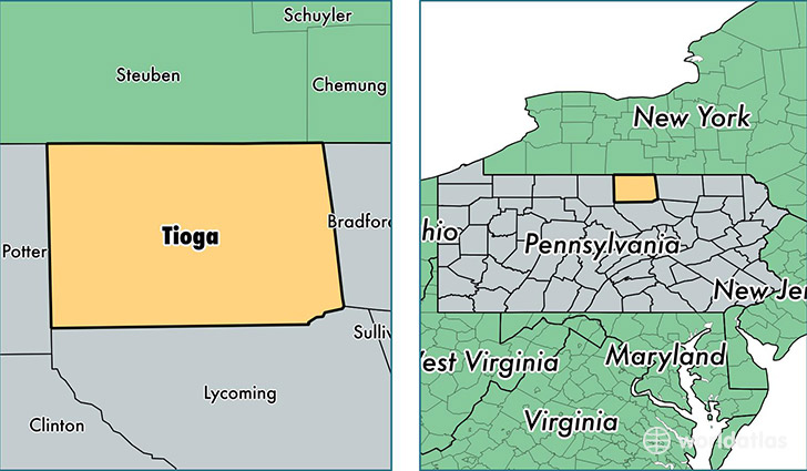 location of Tioga county on a map