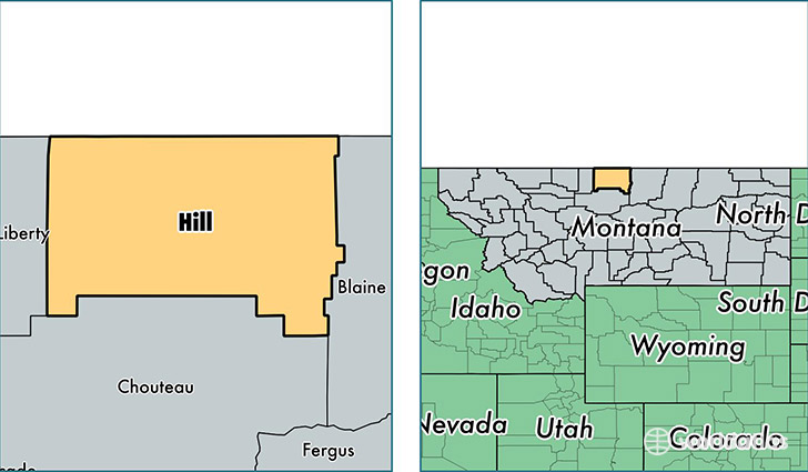 location of Hill county on a map