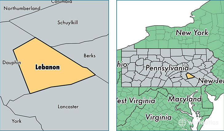 location of Lebanon county on a map