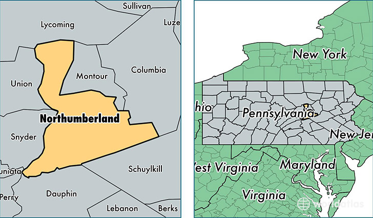 location of Northumberland county on a map