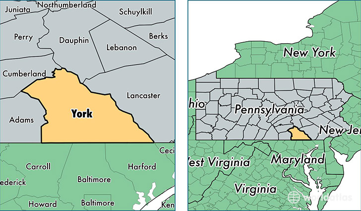 location of York county on a map