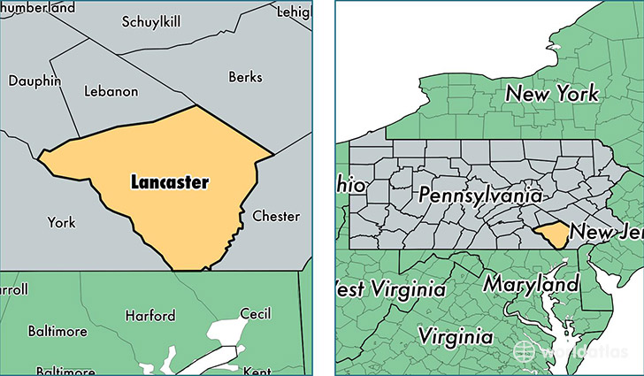 location of Lancaster county on a map