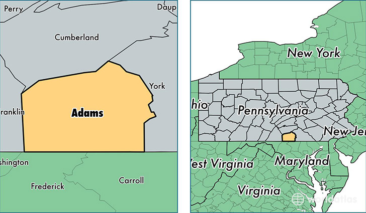 location of Adams county on a map