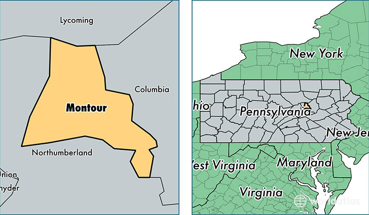 location of Montour county on a map
