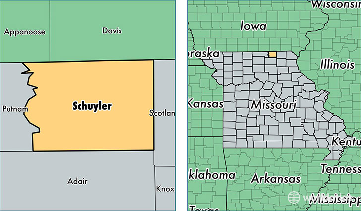 location of Schuyler county on a map