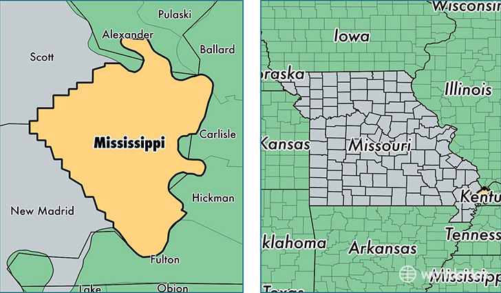 location of Mississippi county on a map