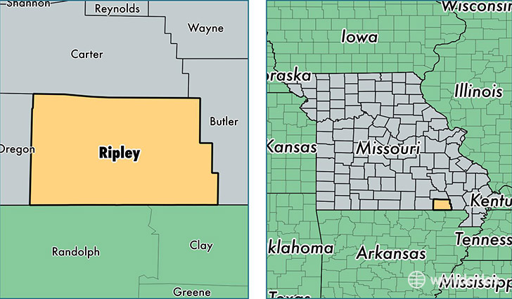 location of Ripley county on a map