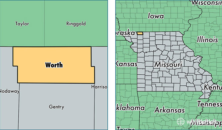 location of Worth county on a map