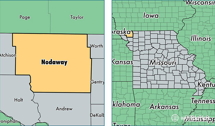 location of Nodaway county on a map