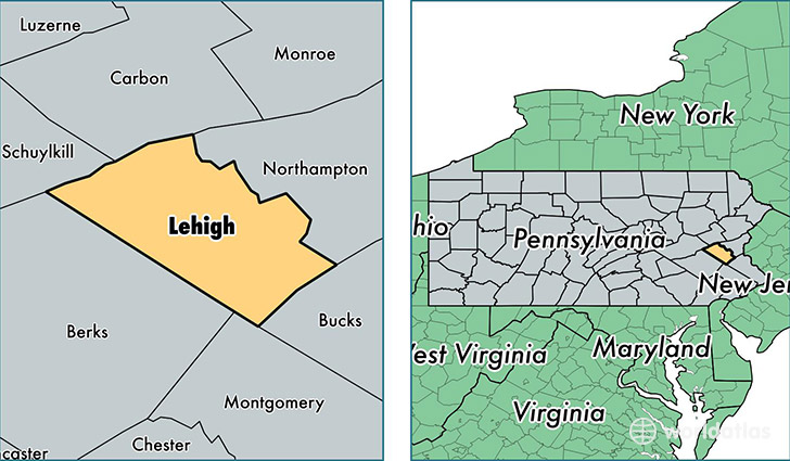 location of Lehigh county on a map