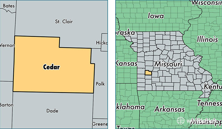 location of Cedar county on a map