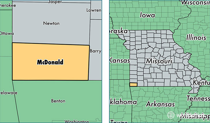 location of McDonald county on a map