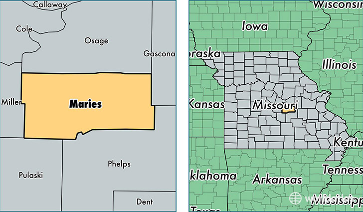 location of Maries county on a map