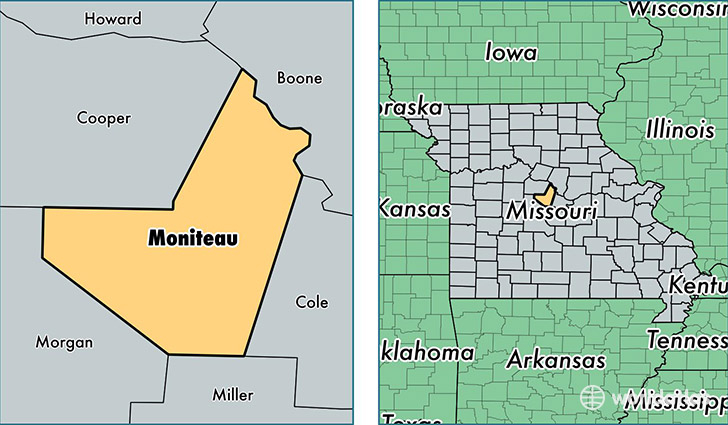 location of Moniteau county on a map