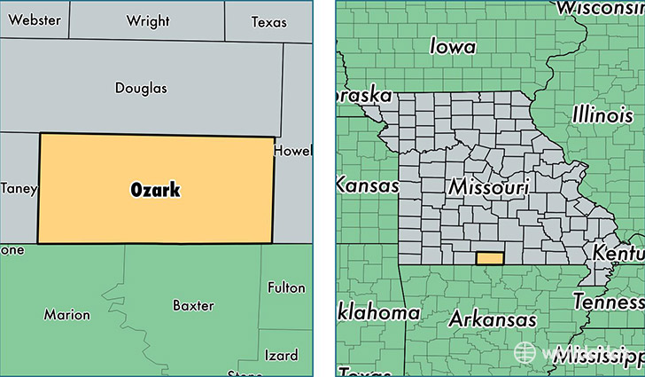 location of Ozark county on a map