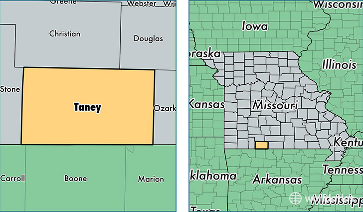 location of Taney county on a map
