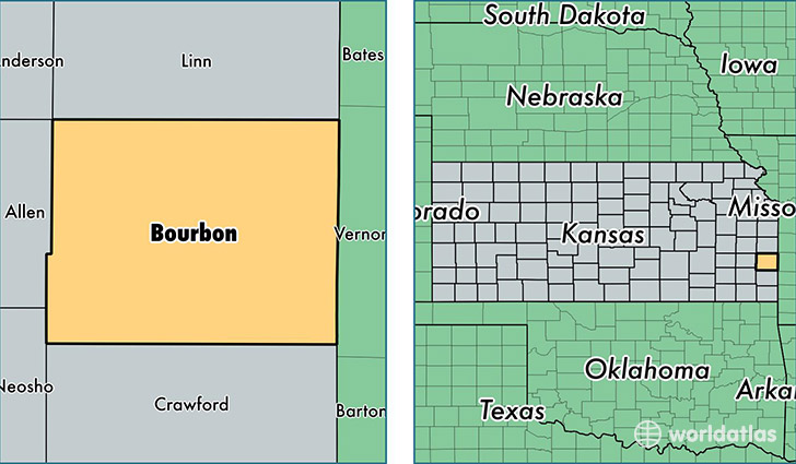 location of Bourbon county on a map