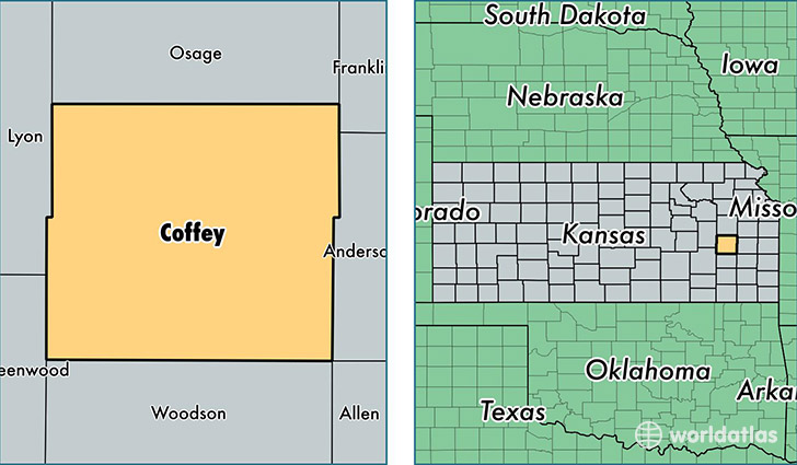 location of Coffey county on a map