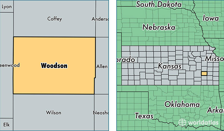 location of Woodson county on a map