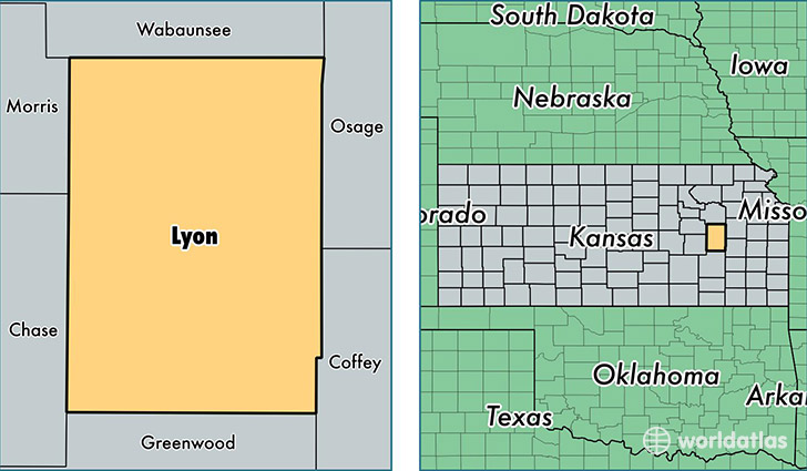 location of Lyon county on a map
