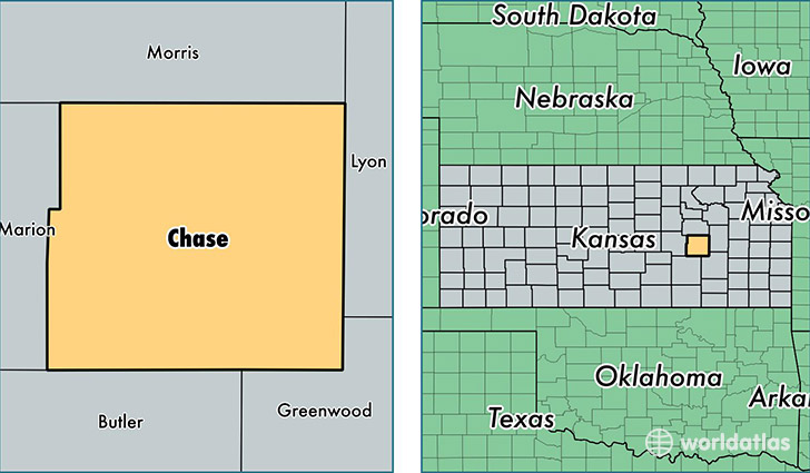 location of Chase county on a map