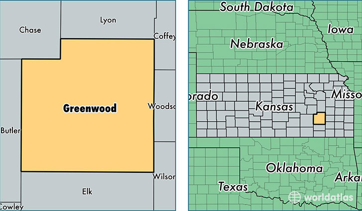 location of Greenwood county on a map