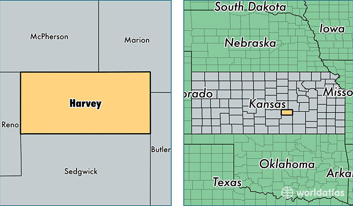 location of Harvey county on a map