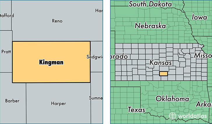 location of Kingman county on a map