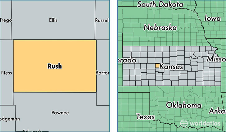 location of Rush county on a map